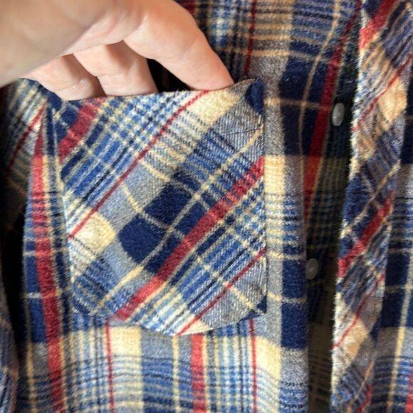 Lord Jim Long Sleeve Checkered Flannel Shirt. Blue, Red, Beige. Size Medium - Picture 3 of 9
